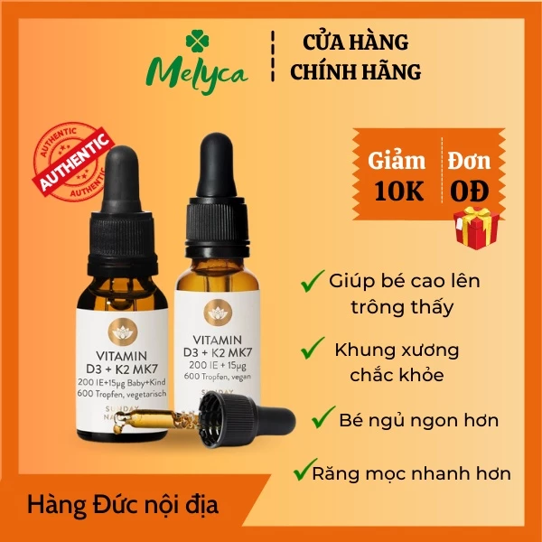 Vitamin D3 K2 MK7 Đức hấp thụ canxi, phát triển Chiều Cao cho trẻ từ sơ sinh 20ml - Shop Melyca