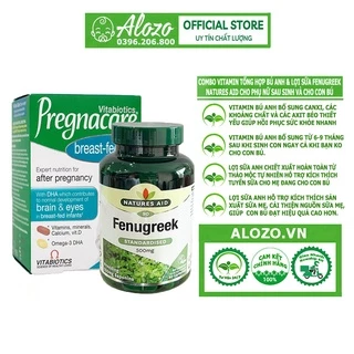 Combo vitamin tổng hợp Pregnacare Breastfeeding và lợi sữa Fenugreek Natures Aid cho phụ nữ sau sinh và cho con bú