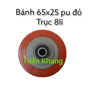 Bánh xe 65x25 pu đỏ có bạc đạn trục 8mm(8Li)