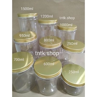 Hủ nhựa PET nắp Nhôm VÀNG các size 250ml, 600ml, 700ml, 750ml, 800ml, 1000ml, 1200ml, 1500ml