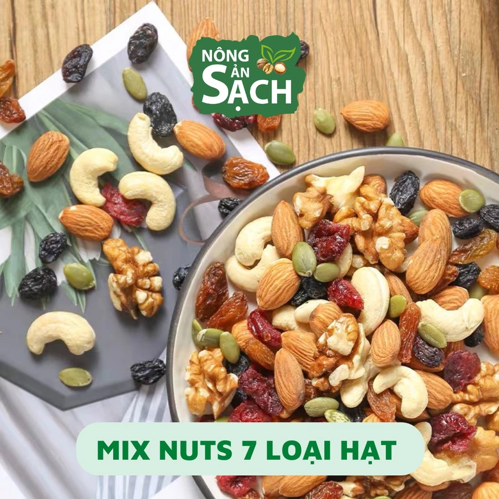 500g Hạt mix dinh dưỡng 7 loại hạt macca, óc chó, hạnh nhân, hạt điều, bí xanh, nho khô