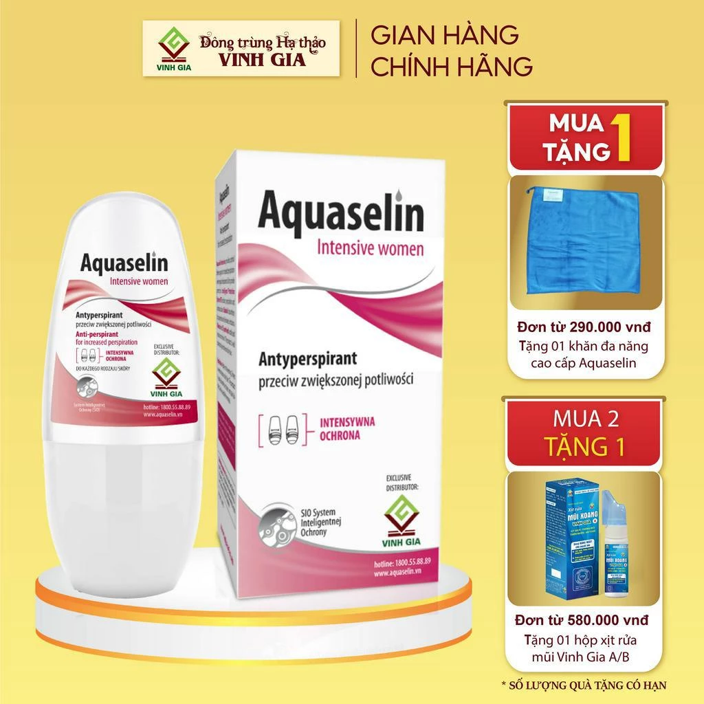 Lăn Khử Mùi Cho Nữ AQUASELIN Intensive Women Mờ Thâm, Không Mùi, Ngăn Ố Vàng Áo Dùng Được Cho Mẹ Bầu Lọ 50ml