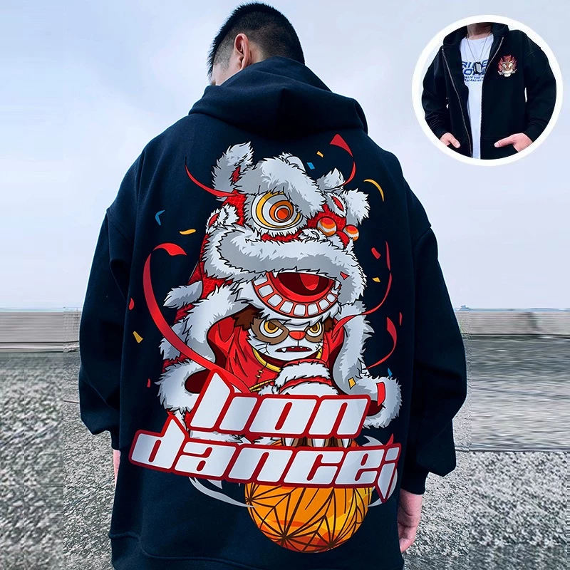 Áo khoác Hoodie nỉ có khoá kéo mũ trùm đầu to in hình sư tử cá tính