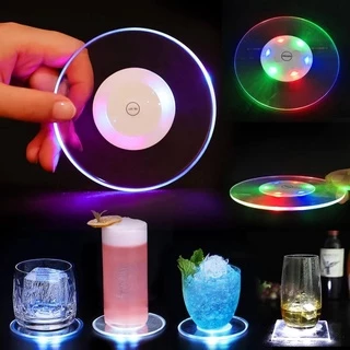 [1 Chiếc Acrylic Siêu Mỏng Trong Suốt LED Dạ Quang Coaster] [KTV Bar Cocktail Flash Mat] [Tiệc Bàn Uống Tròn Vuông Dạ Quang Cup Mat]