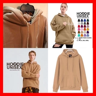 Áo hoodie unisex 2T Store H18 màu kem tan cafe - Áo khoác nỉ bông nữ chui đầu nón 2 lớp dày dặn chất lượng đẹp