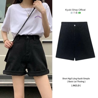 Quần short jean kaki nữ lưng cao màu đen trắng xanh Ulzzang (Có bigsize)- Jean đùi ngố Kyubi JN5T