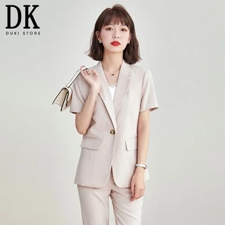 [SALE 70%] Áo khoác áo vest blazer nữ ngắn tay màu ghi cực xinh BLU0112 - DUKI STORE