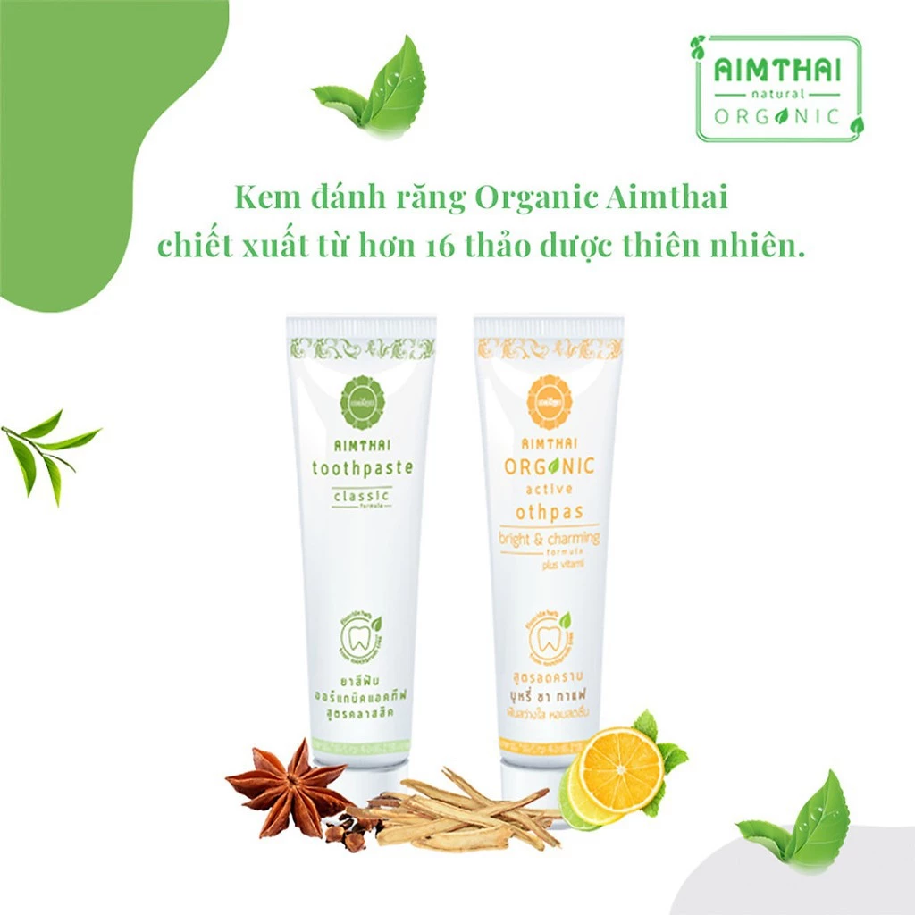 [Mini size 5g] Kem đánh răng thảo dược Organic Aimthai từ Thái Lan