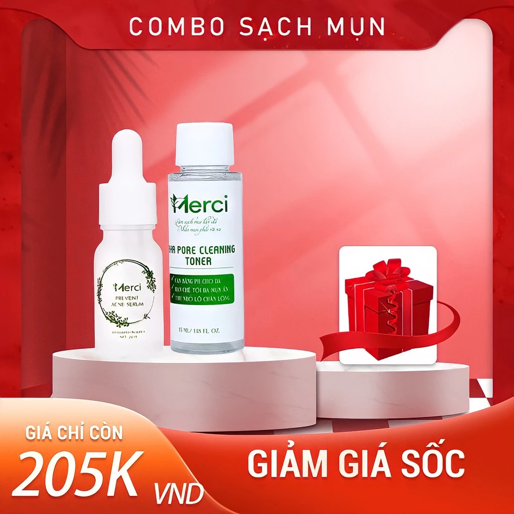 Combo Serum Toner Mụn Thâm Dành Cho Da Dầu Nhạy Cảm MERCI 10ml - 35ml Cách Ngăn Mụn Ẩn, Đầu Đen