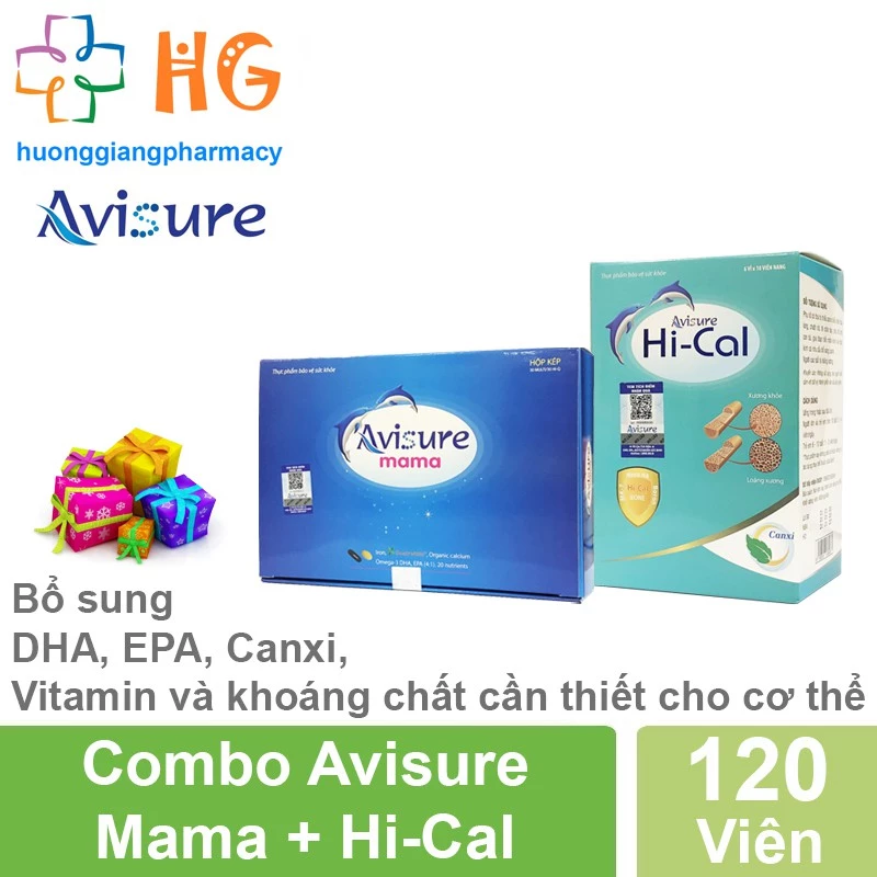 Combo Avisure Mama và Avisure Hi-cal - Bổ sung DHA, EPA, Canxi, Vitamin và khoáng chất cần thiết cho phụ nữ mang thai