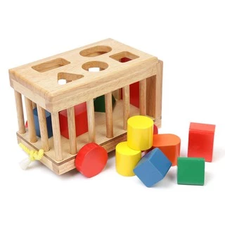 Đồ chơi xe cũi thả hình khối gỗ việt nam, đồ chơi xe kéo thả hình khối thông minh trí tuệ cho bé