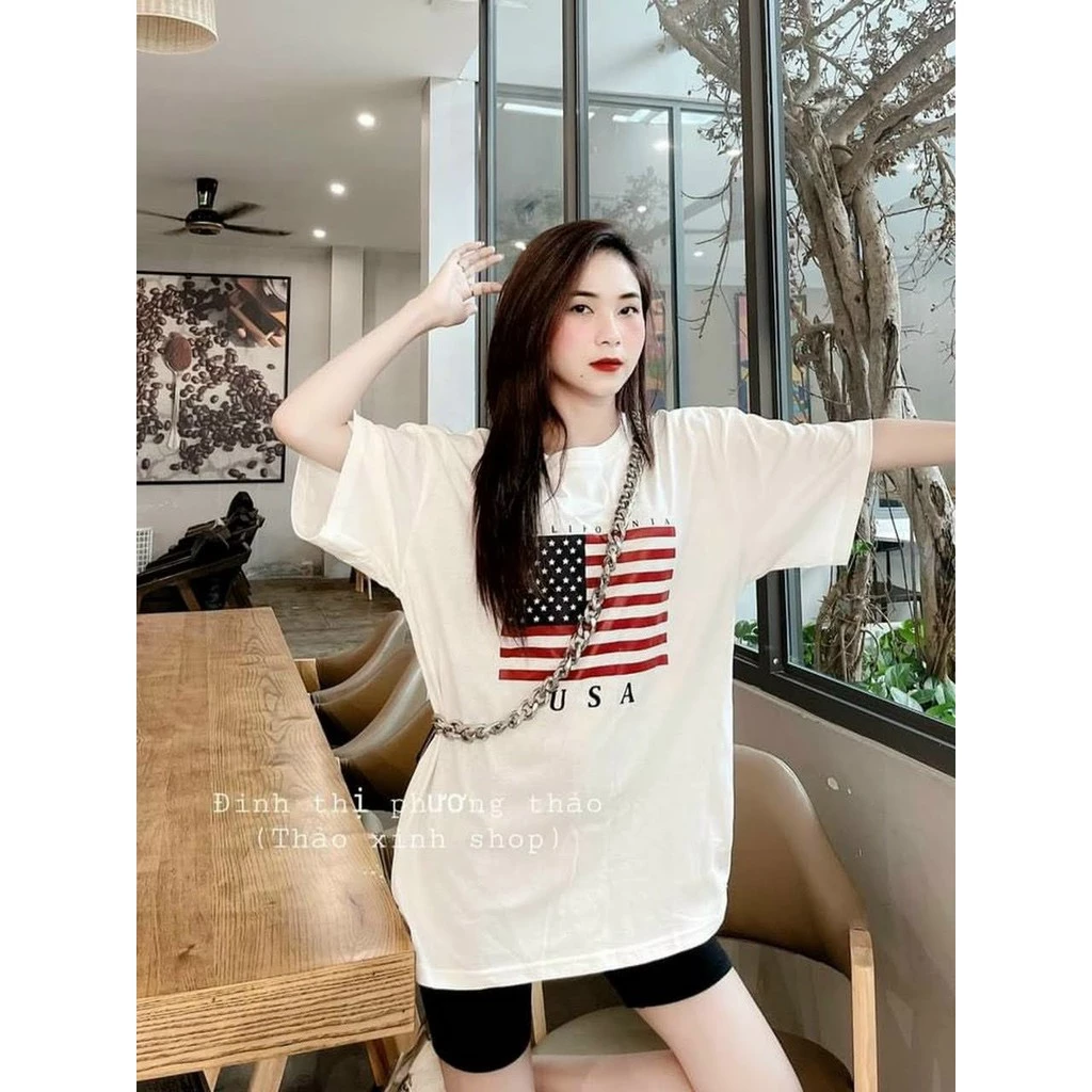 [ĐỦ BILL CÓ QUÀ] 🎁🎁  Áo thun trắng oversize in chữ USA thể thao (Có ảnh thật)