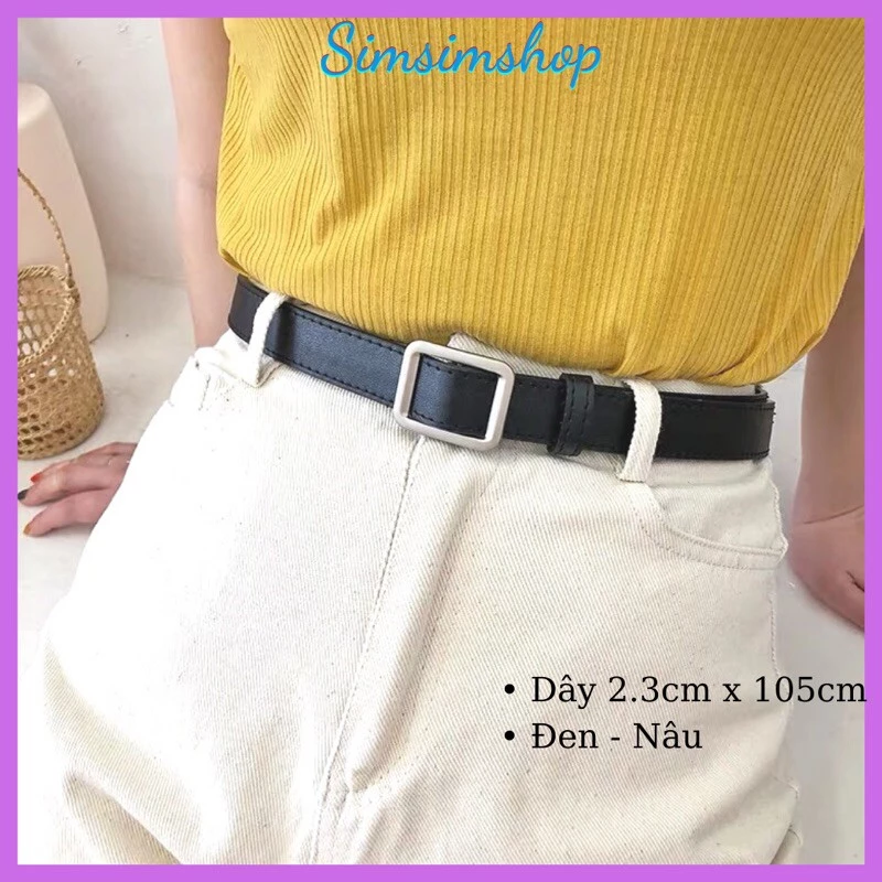Thắt lưng vuông Chữ Nhật Nam Nữ Style Sim sim shop - Dây nịt Nam Nữ vuông da bản nhỏ 2.3cm dài 105cm TL001