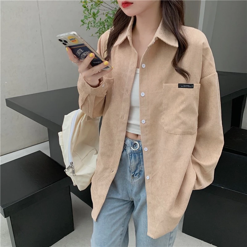 Áo Sơ Mi Nhung Gân Tăm Form Rộng Basic Nam Nữ Unisex Phong Cách Ulzzang KUN