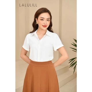 LALULILL - Sơ mi cổ đức cộc tay nẹp giấu khuy trắng LSMBA52101