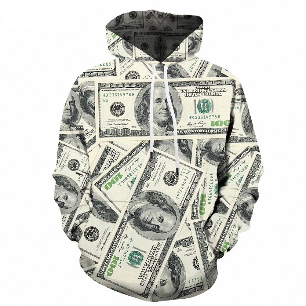 Áo Khoác Hoodie In Hình Tiền Đô La 3d Thời Trang Thu Đông Cho Nam