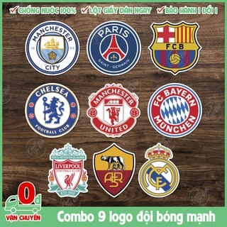 Combo 9 sticker logo decal các clb bóng đá chelsea manchester fcb liverpool chất liệu chống nước 5 lớp cao cấp