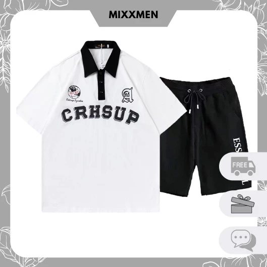 [MÃU MỚI] Bộ Đồ Nam Nữ Mùa Hè Áo Polo CRHSUP Phối Quần Short In Chữ Thời Trang MixxMen T227 + S043