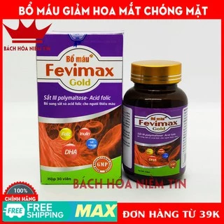 Viên uống Bổ máu Fevimax Gold bổ sung Sắt, Acid Folic cho người thiếu máu não, phụ nữ mang thai và cho con bú - Lọ 30v