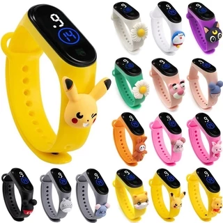 Đồng hồ đeo tay điện tử dây silicone chống nước họa tiết pikachu dễ thương cho bé