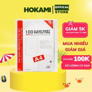 Túi đựng tài liệu sơ mi đục lỗ khổ A4 - 1 túi 100 cái trong suốt bền dai đựng hồ sơ văn phòng - HOKAMI STORE