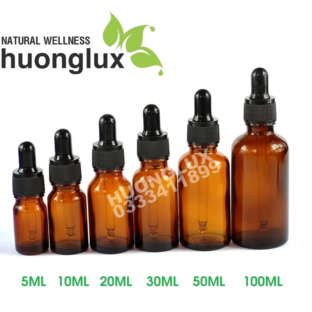 Chai lọ thủy tinh tối màu 5ml - 100ml đựng tinh dầu kèm nắp bóp