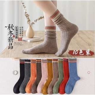 Vớ tất cổ cao gân trơn nam nữ, vải cotton co giãn phong cách Ulzzang Hàn Quốc