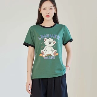 Eyouth 13162 Áo Thun Cotton Cổ Tròn Ngắn Tay In Họa Tiết Kim Cương Thời Trang Hàn Quốc Dành Cho Nữ