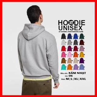 Áo hoodie unisex 2T Store H06 màu xám nhạt - Áo khoác nỉ chui đầu nón 2 lớp dày dặn đẹp chất lượng