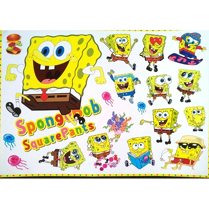 Tấm sticker dán chủ đề SPONGEBOB SQUAREPANT - CHÚ BỌT BIỂN TINH NGỊCH ( kích thước 27cm x 37cm )