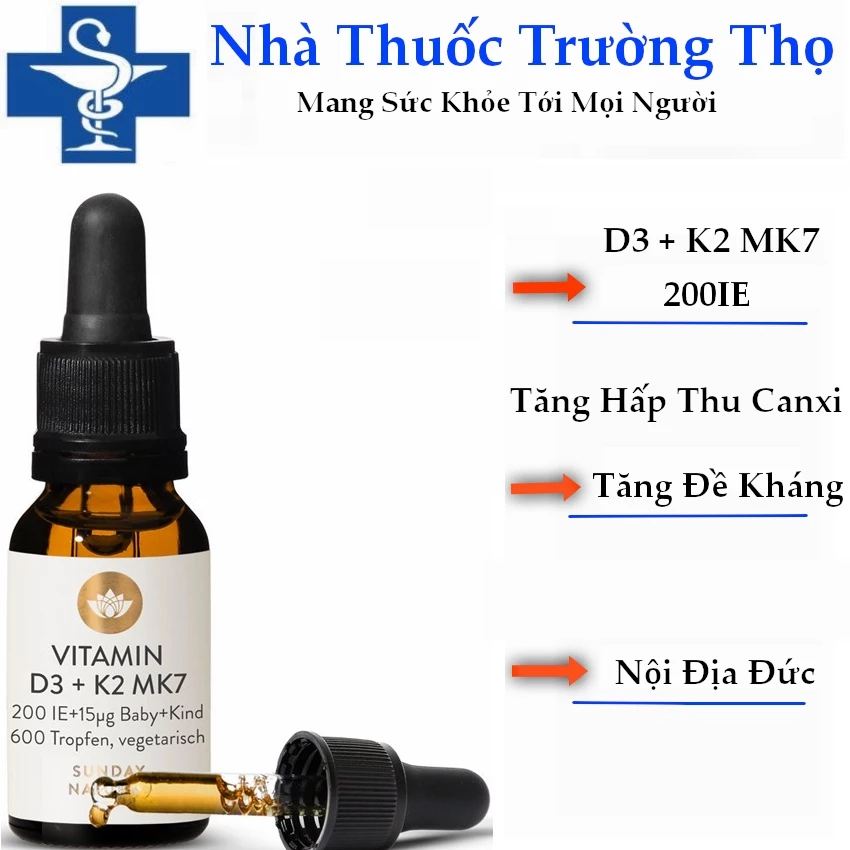 Vitamin D3 K2 MK7 Sunday Natural của Đức 20ml cho trẻ em