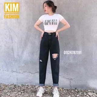 Quần jean đen baggy bigsize kimfashion, quần form rộng ulzzang lưng cao BGD75-106 từ 58-90kg