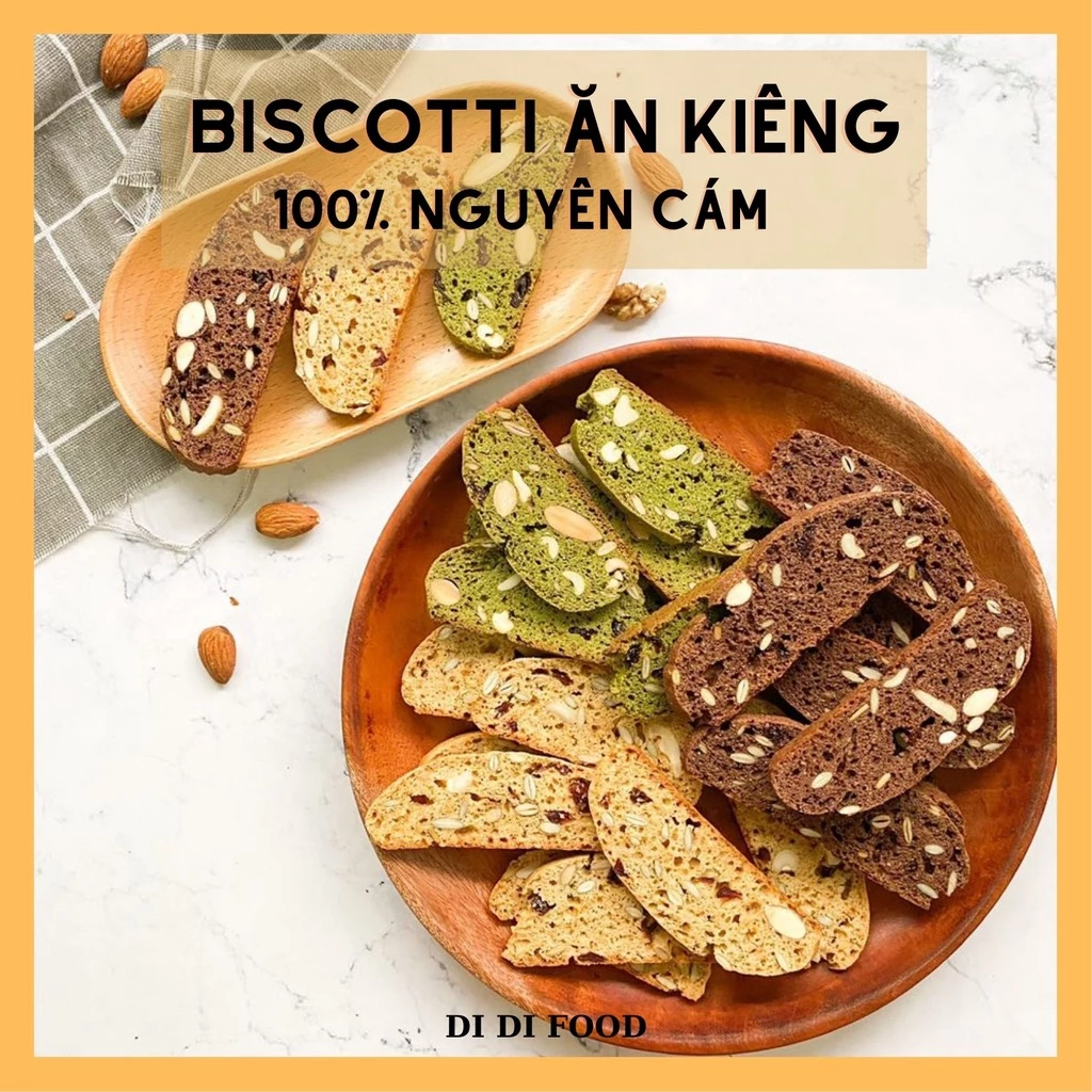 Bánh biscotti nguyên cám 100%, bánh ăn kiêng không đường