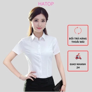 Áo sơ mi nữ tay ngắn HATOP cao cấp vải cotton loại 1 màu trắng ASNT203