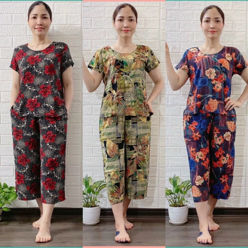 Bộ lanh Anh Thư trung niên cho mẹ - Bộ mặc nhà trung niên lanh ống sớ lửng cho người già người lớn tuổi ( mã LA)