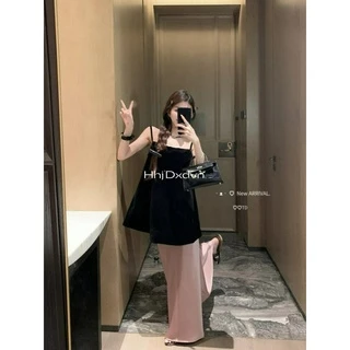 Hot Girl Phong Cách Phù Hợp Với Nữ Nhung Dây Camisole Mùa Hè Satin Váy Chữ A Bộ Đồ Hai Mảnh