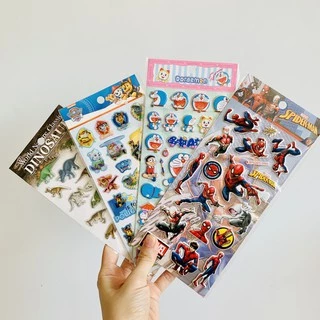 (Nhiều mẫu) Hình dán sticker nổi 3D Siêu nhân người nhện Spider man, Doremon, Biệt đội chó cứu hộ, Khủng long