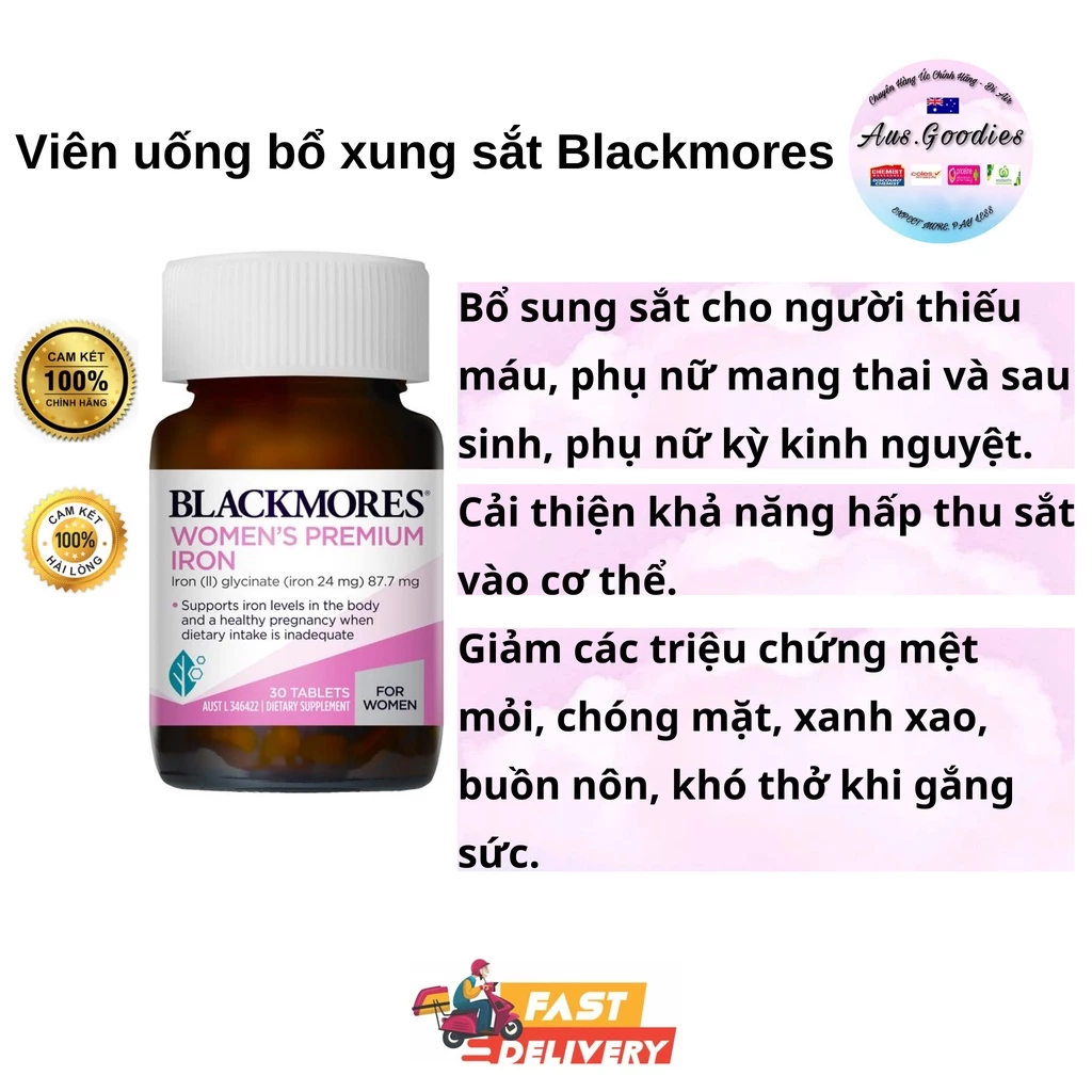 Sắt bầu Blackmores Pregnancy Iron - không táo bón, lọ 30 viên, Mẫu mới