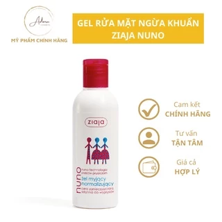 Sữa rửa mặt Ziaja Nuno 200ml, Sữa rửa mặt dạng gel ngừa mụn trắng da cho da dầu, an toàn dịu nhẹ không gây kích ứng