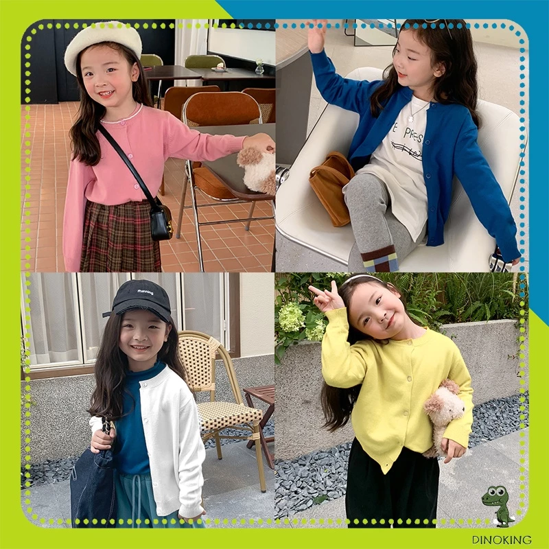 Áo cadigan cho bé gái DINOKING Áo khoác len cardigan trẻ em mùa thu đông style Hàn Quốc 2 - 8 T AL04