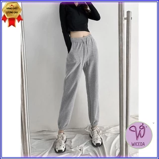 Quần jogger nữ dài cạp cao đẹp bo gấu cạp chun dây rút dáng thể thao chất dày dặn 3màu  đen ghi xám Wiceda 240