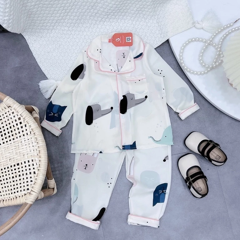 (12-42kg) Bộ Ngủ Pijama Lụa Mango Dài Tay Dành Cho Bé Gái, Họa Tiết Siêu Xinh - Babimama - BPN67