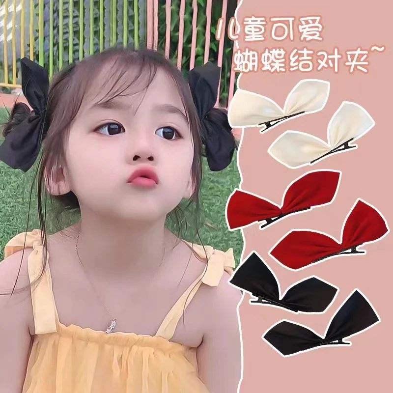 Kẹp Tóc Nơ Satin Màu Đen Phong Cách Vintage Dễ Thương Dành Cho Bé Gái