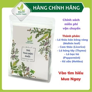 Trà thải độc phổi Viet Healthy 150g, thành phần gồm: Lá thảo bản bông vàng, Cam thảo, Lá húng tây, Lá bạc hà, tầm ma