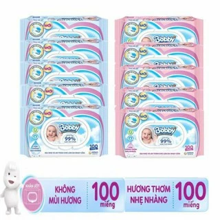 🏰HCM 🏰 Combo 10 gói khăn giấy ướt Bobby không mùi và có mùi loại 100 tờ / 80 tờ  ( Hsd  :  2025 - 2026 )