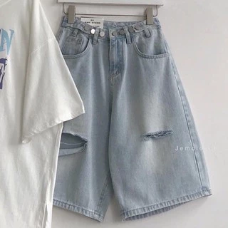 Quần jeans ngố đai nút rách🔥