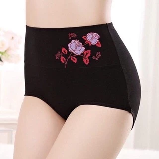 Quần lót cotton cạp cao hoa hồng, gen nịt bụng bigsize chống cuộn cho nữ