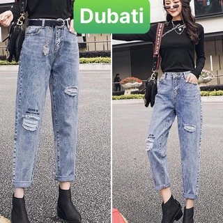 QUẦN JEAN BAGGY NỮ XANH NHẠT IN CHỮ RÁCH GỐI CAO CẤP -DB 3051- DUBATI FASHION