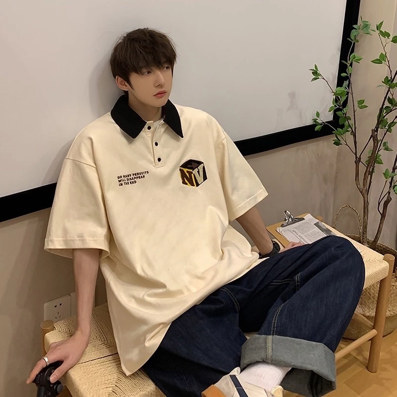 Áo Thun Polo Unisex NV màu ĐEN/KEM form rộng ✳️ Chất thun cá sấu form nam nữ unisex/Áo thun có cổ Jaystoree 🖤