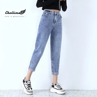Quần baggy jeans nữ Chollima form rộng lưng thun gắn mạc đen QD008 ulzzang phong cách hàn quốc